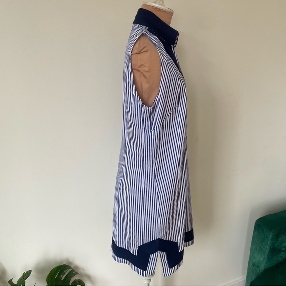 STS Woven Band Collar Split V-Neck Sleeveless Contrast Trim Tunic Shift Dress M - Picture 2 of 8